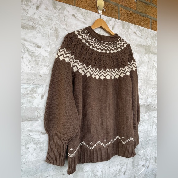 Tuckernuck Brown Fair Isle Pullover Wool Blend L - Grandmacore Hygge Après Ski - Picture 6 of 8